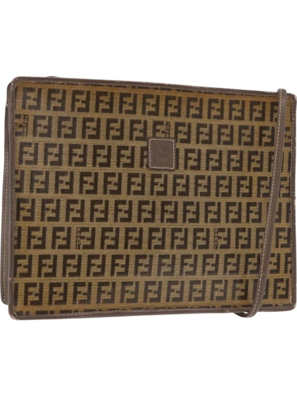 FENDI Zucchino Canvas Shoulder Bag Beige
